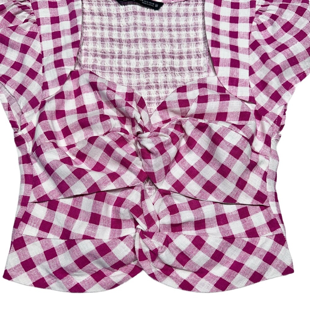 ZARA ~ Pink and White Gingham Checkered Short Sleeve Top size S - Picture 6 of 8